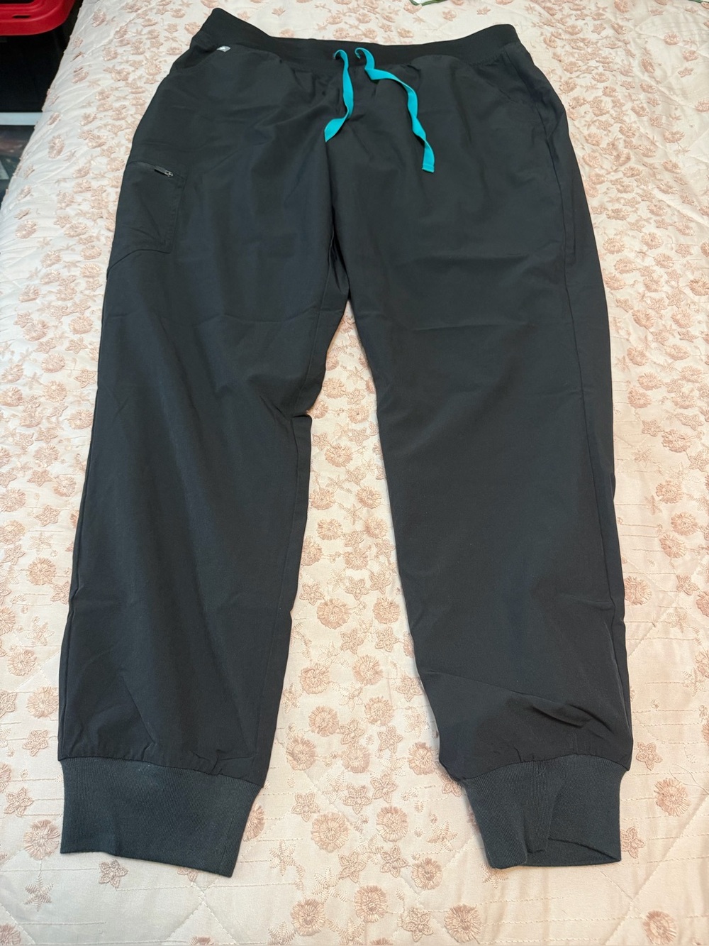 Figs Women's Black Jogger Scrub Pants with Teal Drawstring
